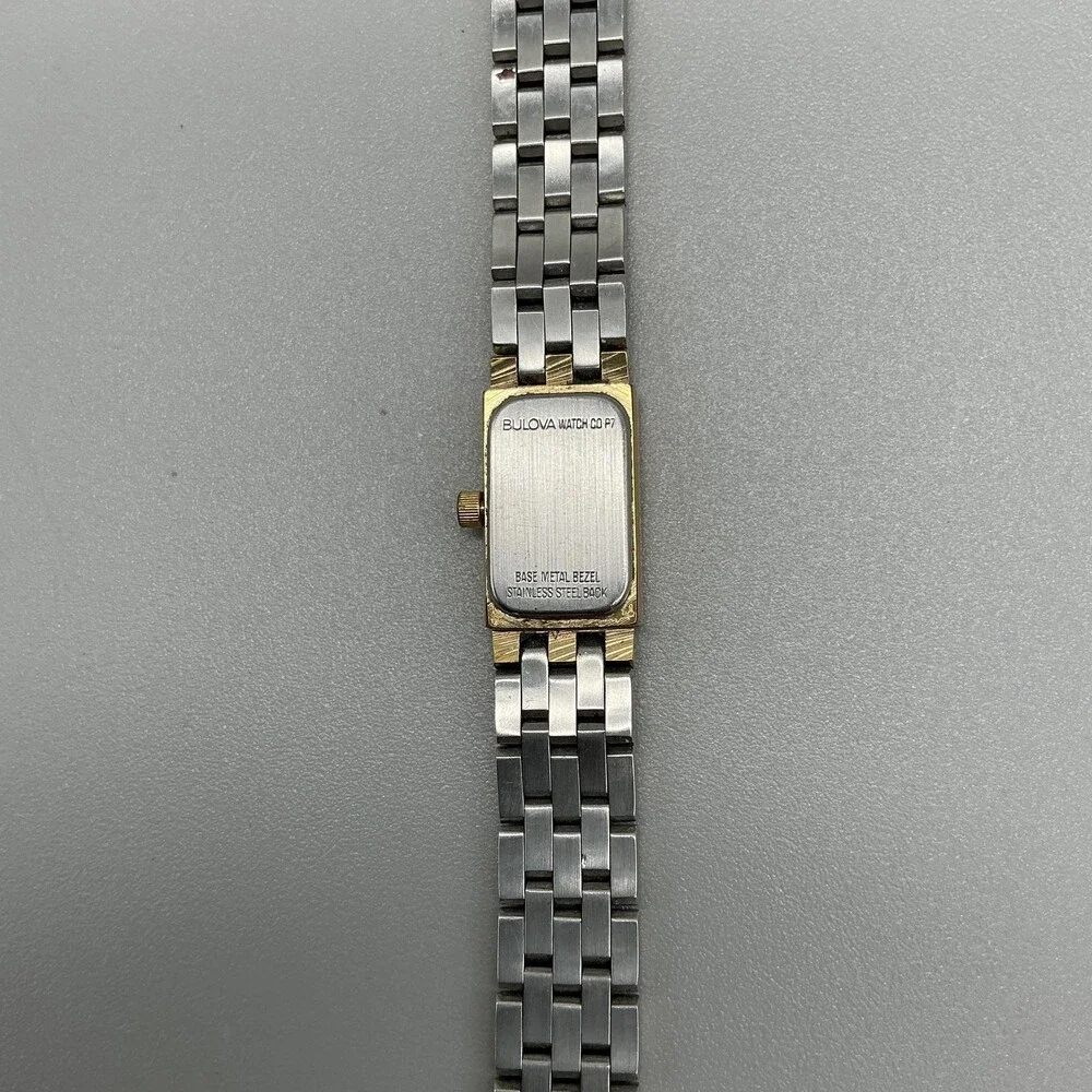 Vintage Bulova Womens Watch 12mm Black Dial Gold Tone Diamond New Battery